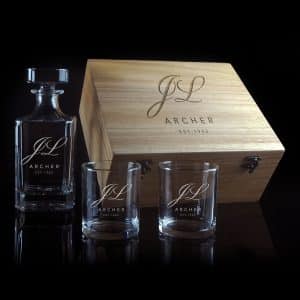 Initials & Surname Design 750 ml Decanter with 2 spirit Glass Gift Set