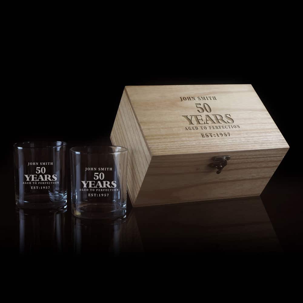 50 Years Aged to Perfection Design 280ml Spirit Glass Boxed Gift Set