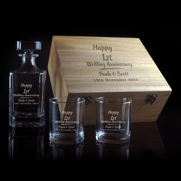 Personalised 1st 'Anniversary' Design Decanter and Spirit Glass Boxed Gift Set