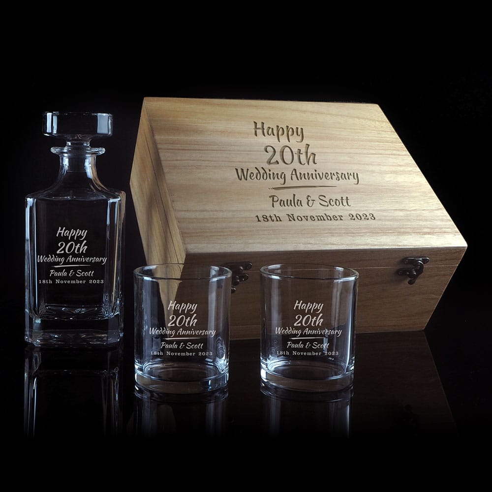 Personalised 20th 'Anniversary' Design Decanter and Spirit Glass Boxed Gift Set