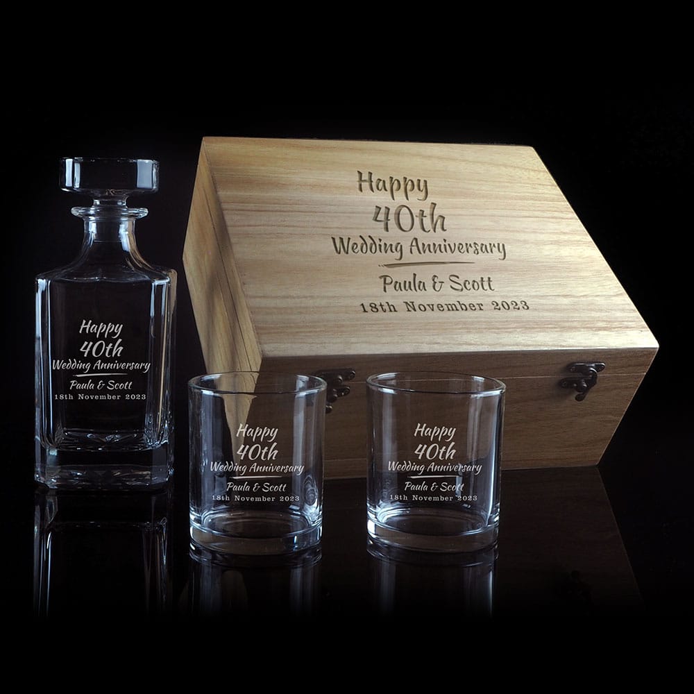 Personalised 40th 'Anniversary' Design Decanter and Spirit Glass Boxed Gift Set