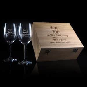Personalised 40th 'Anniversary' Design Wine Glass Boxed Gift Set
