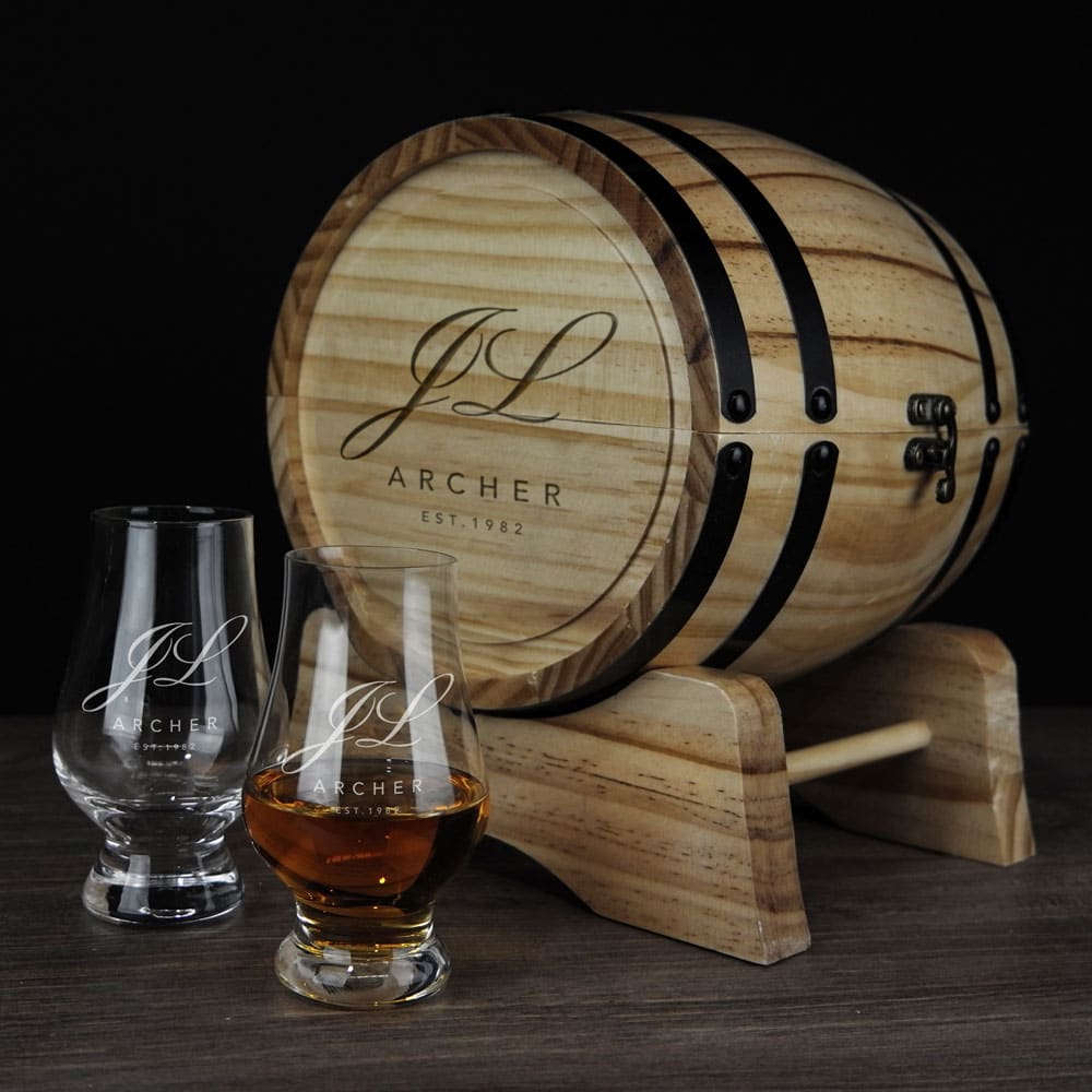 Initials & Surname Design 200ml Whiskey Glass Barrel Gift Set