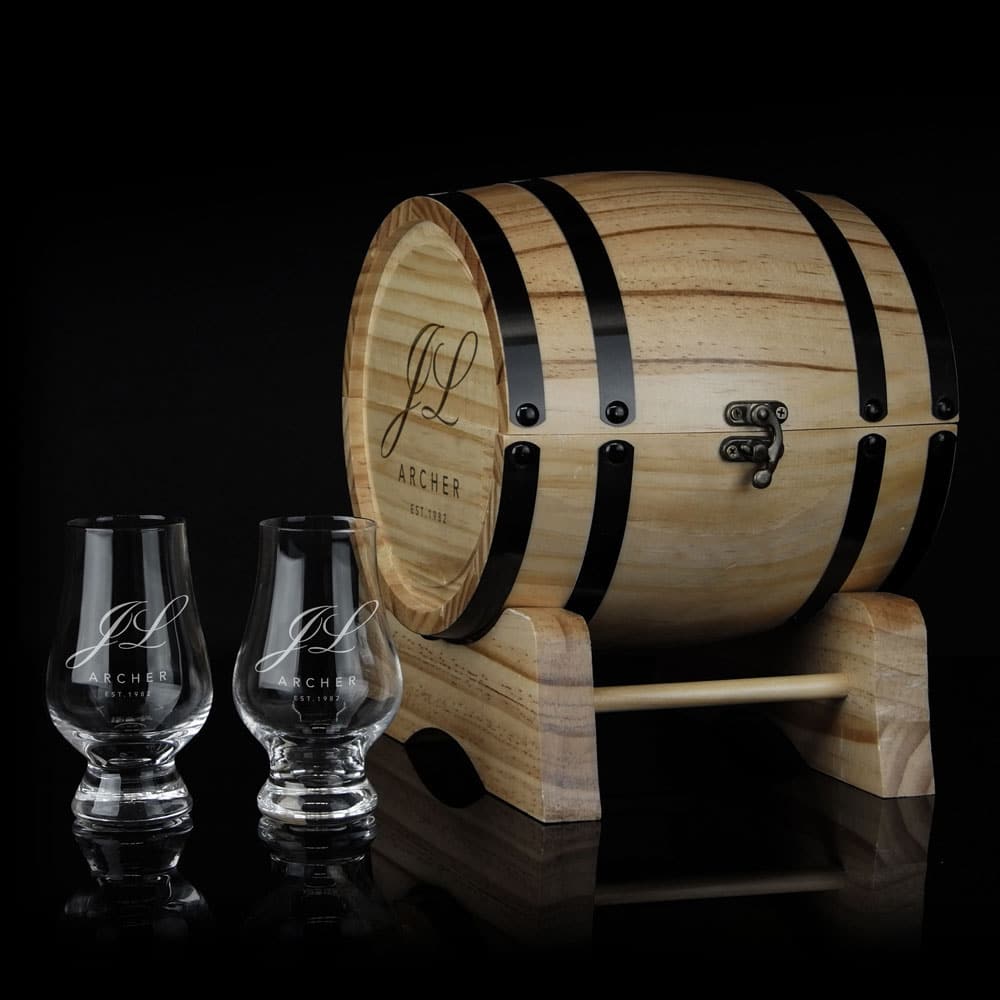 Initials & Surname Design 200ml Whiskey Glass Barrel Gift Set