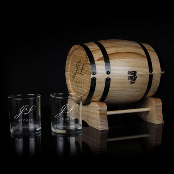 Initials & Surname Design 200ml Whiskey Glass Barrel Gift Set