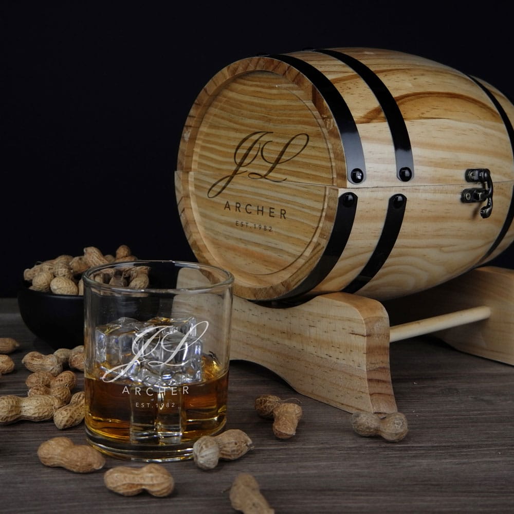 Initials & Surname Design 200ml Whiskey Glass Barrel Gift Set