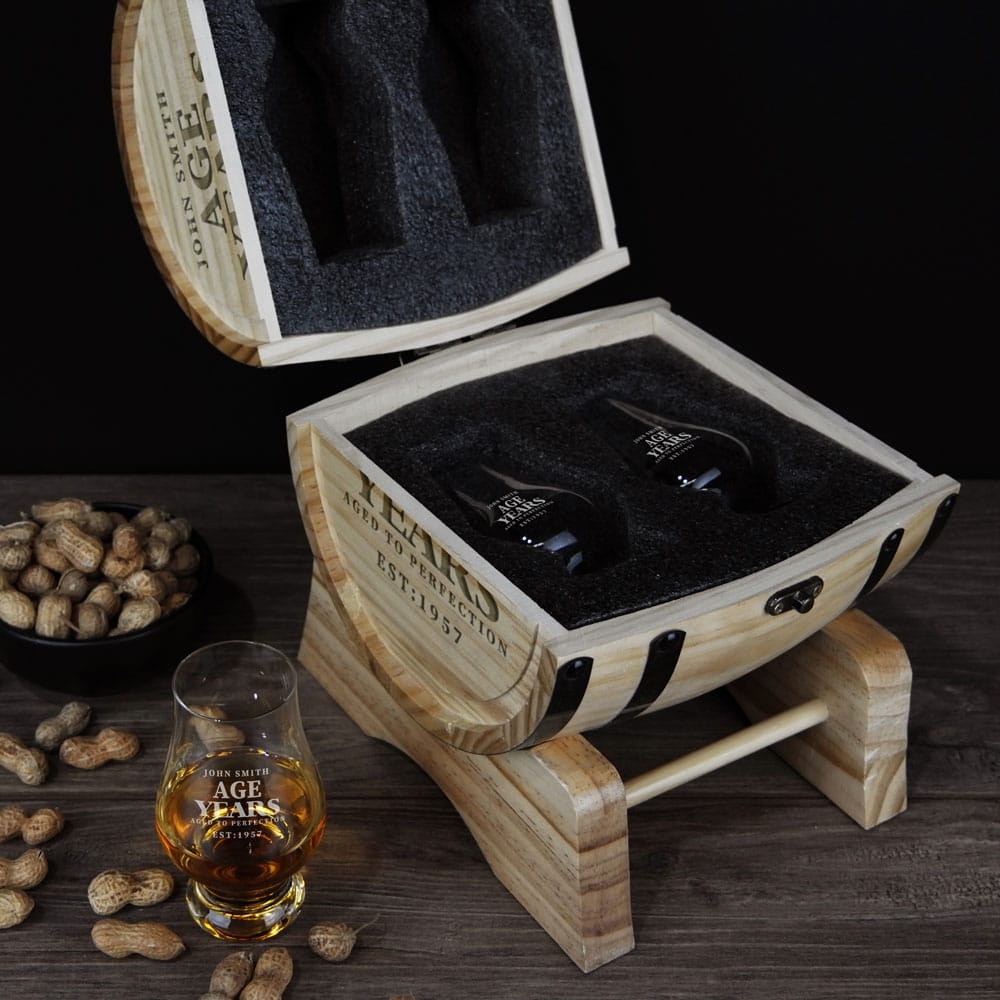 Custom Years Aged to Perfection Design 280ml Whiskey Glass Barrel Gift Set