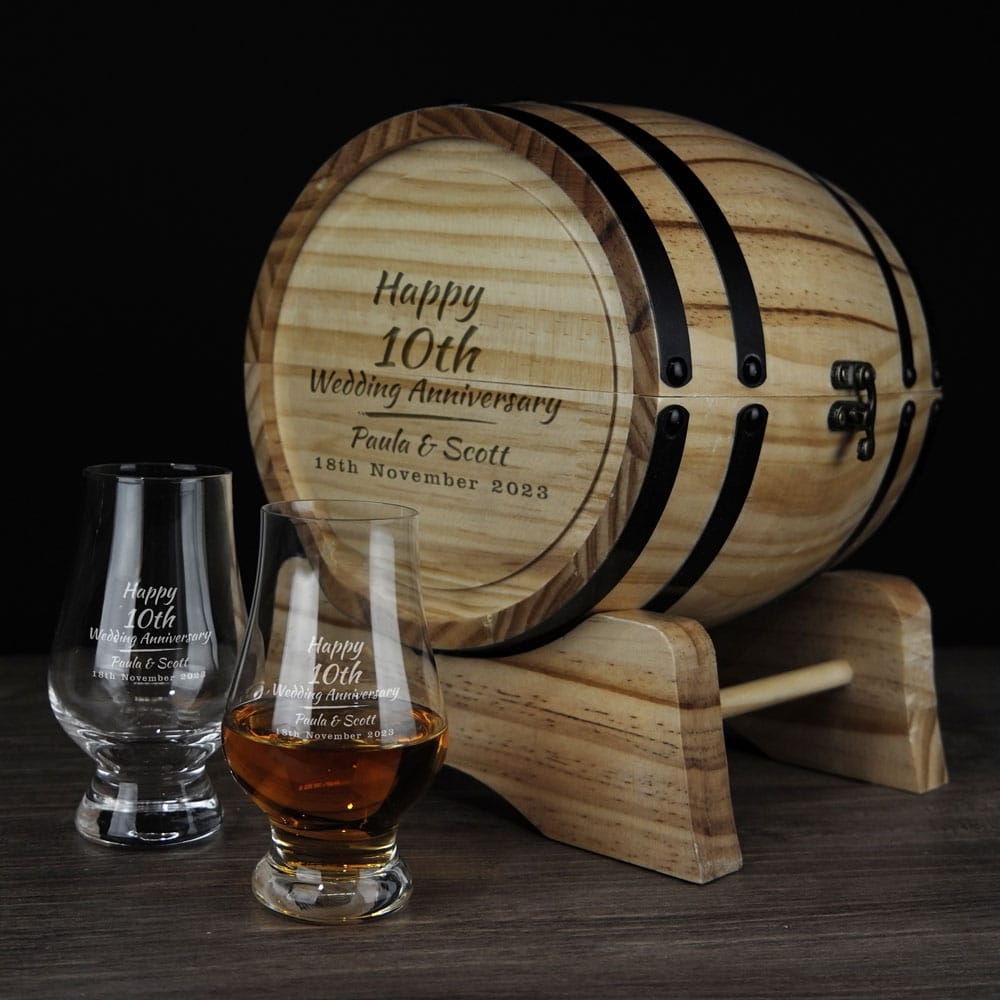 10 Year Anniversary Design 280ml Whiskey Glass Barrel Gift Set