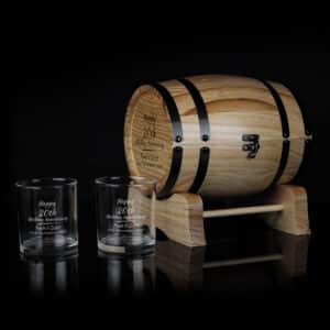 20 Year Anniversary Design Spirit Glasses and Barrel Set