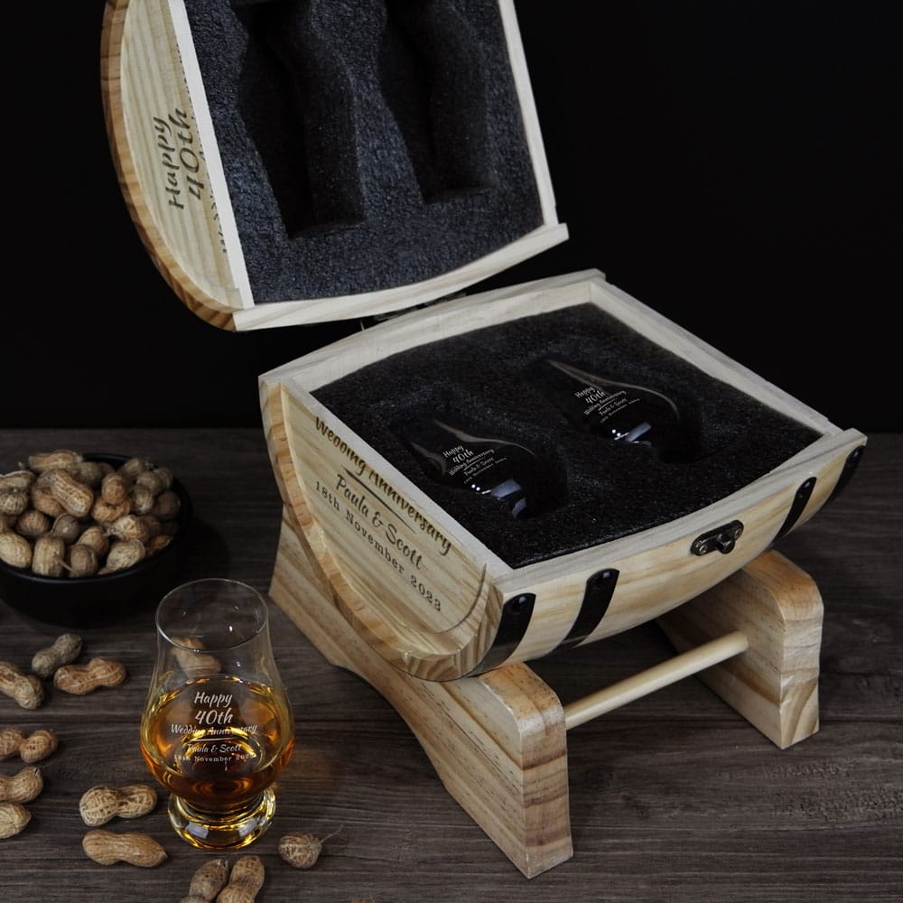 40 Year Anniversary Design 280ml Whiskey Glass Barrel Gift Set