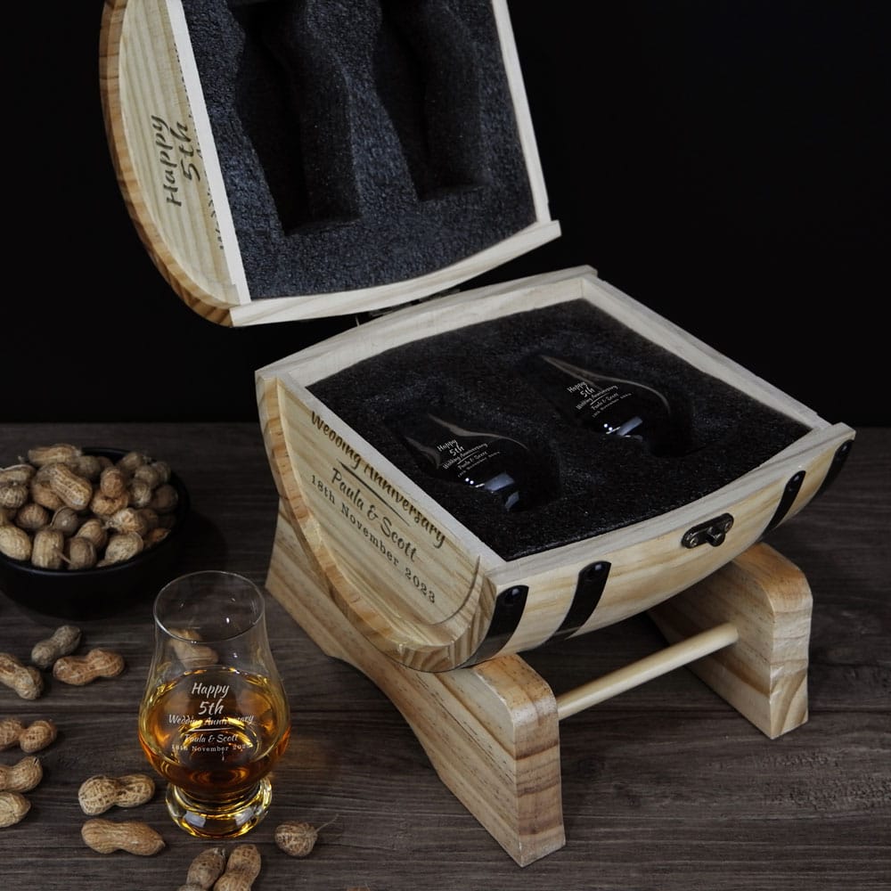 5 Year Anniversary Design 280ml Whiskey Glass Barrel Gift Set