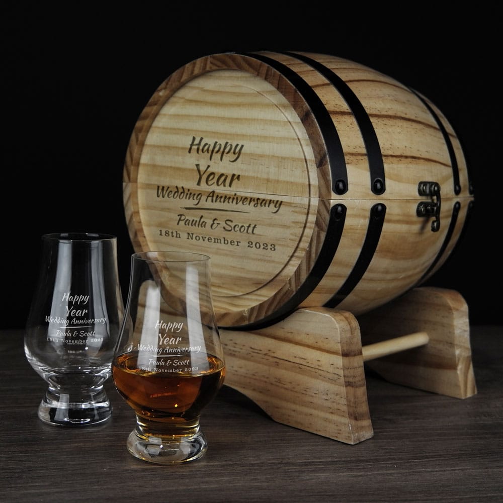 Custom Year Anniversary Design 280ml Whiskey Glass Barrel Gift Set