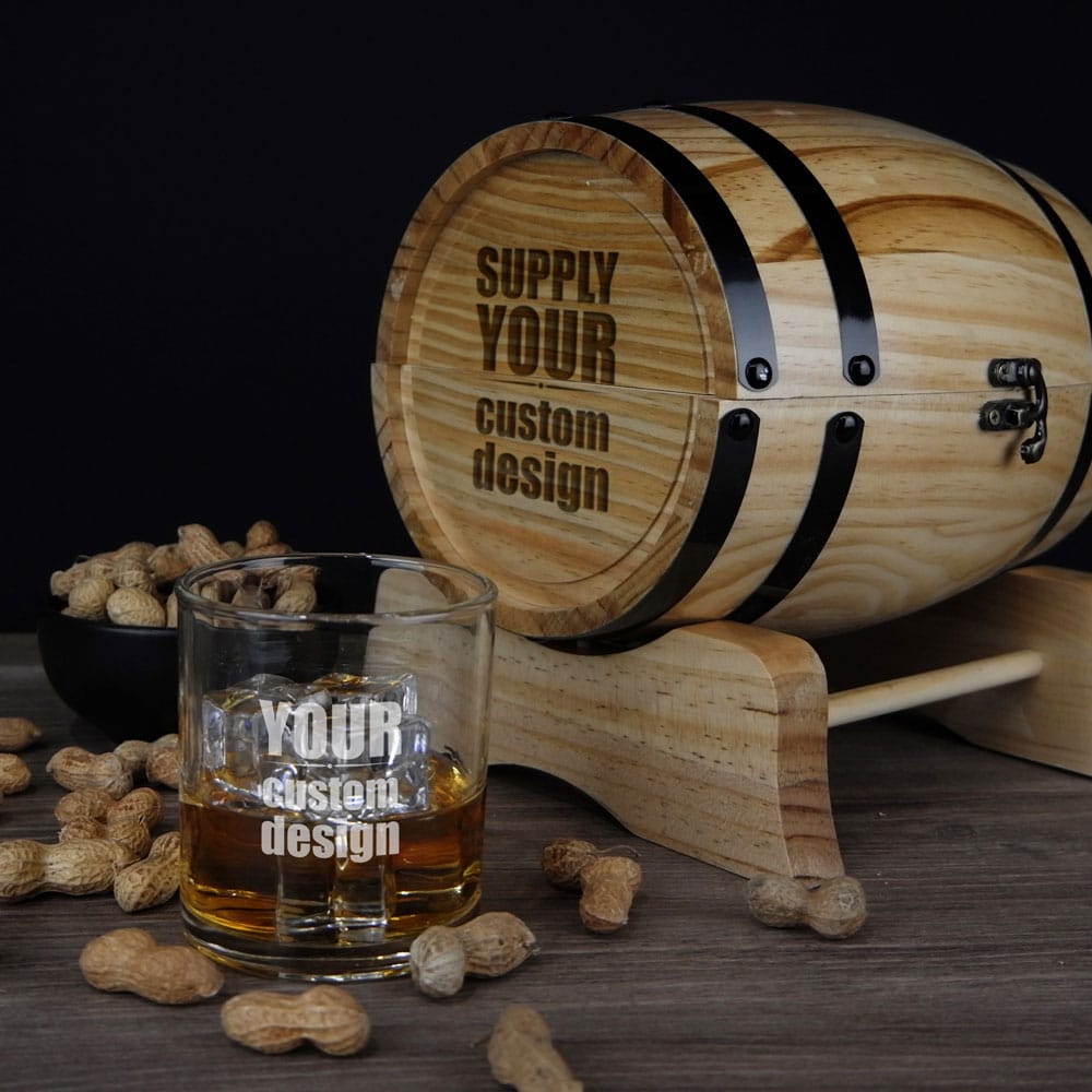 Custom Logo Design 280ml Spirit Glass Barrel Gift Set