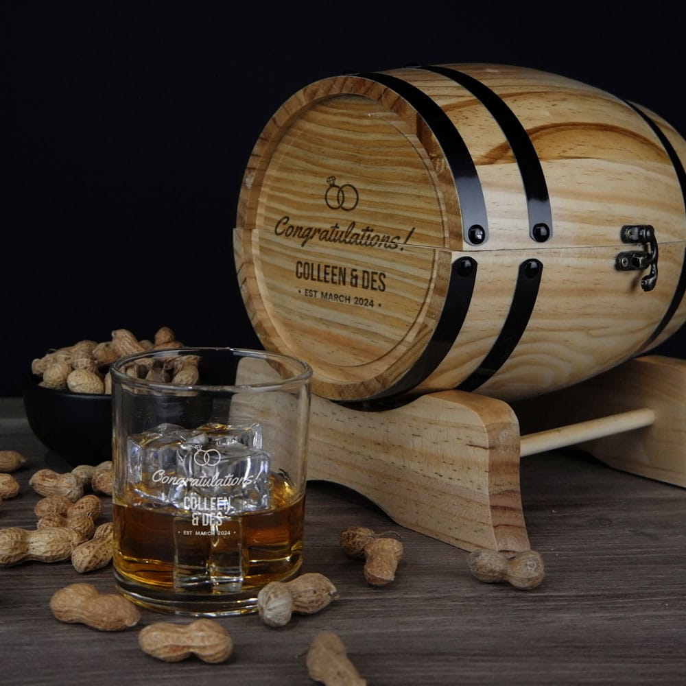 Wedding / Engagement Design 280ml Spirit Glass Barrel Gift Set