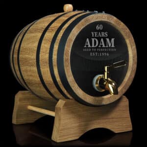 60 Years Aged to Perfection Design 5L Glass Head Oak Barrel