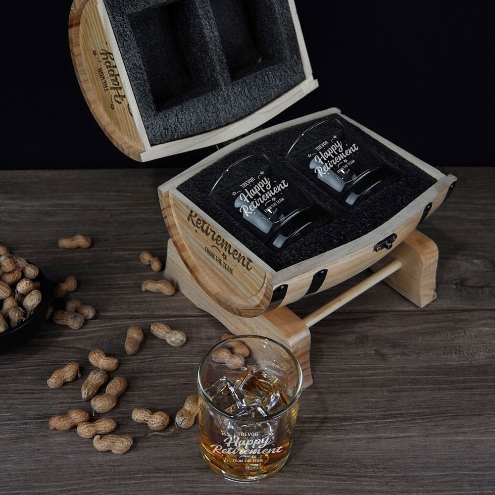 Happy Retirement Design 280ml Spirit Glass Barrel Gift Set