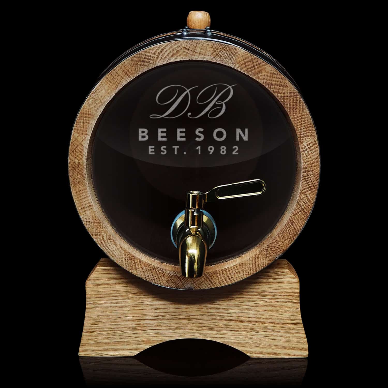 Initials & Surname Design 5L Glass Head Oak Barrel