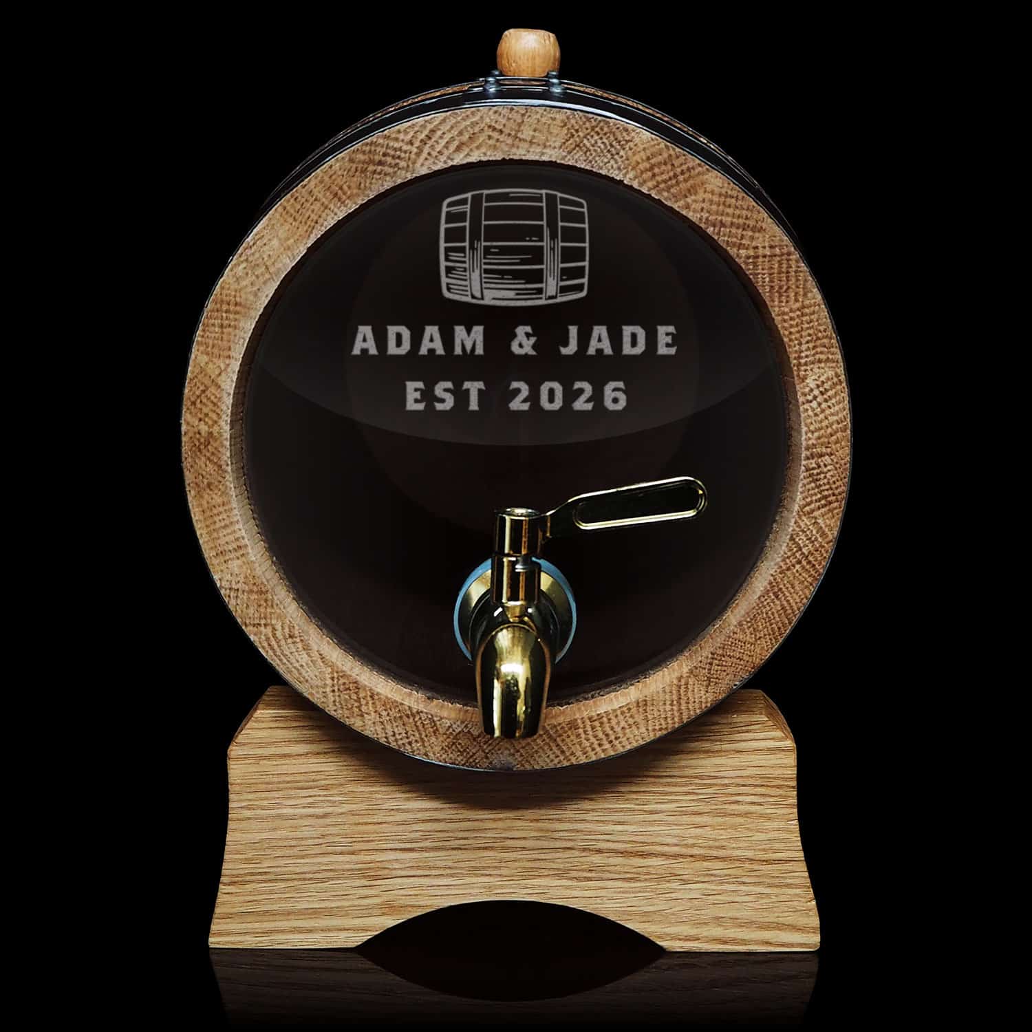 Name & Date Design 5L Glass Head Oak Barrel