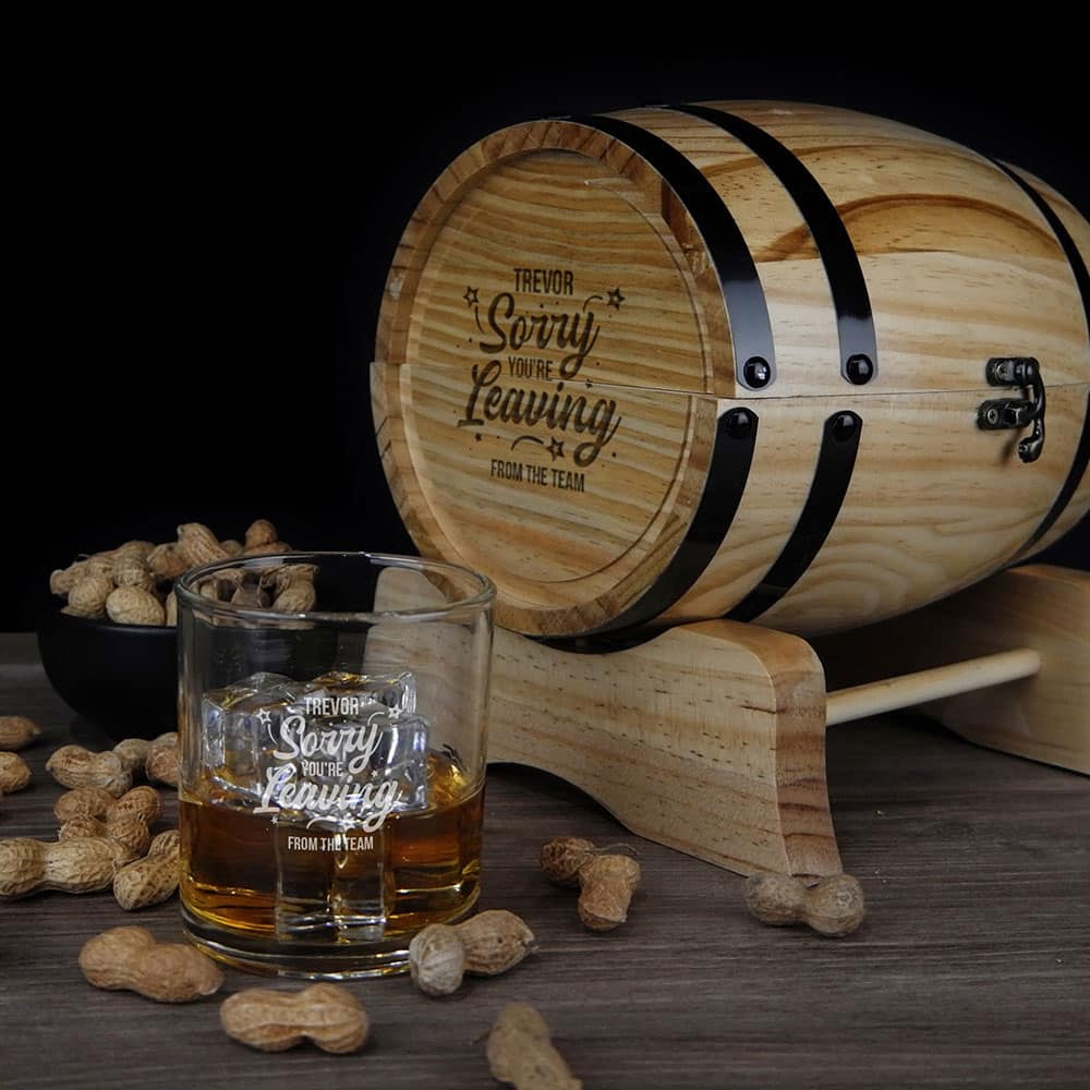 Sorry You're Leaving Design 280ml Spirit Glass Barrel Gift Set