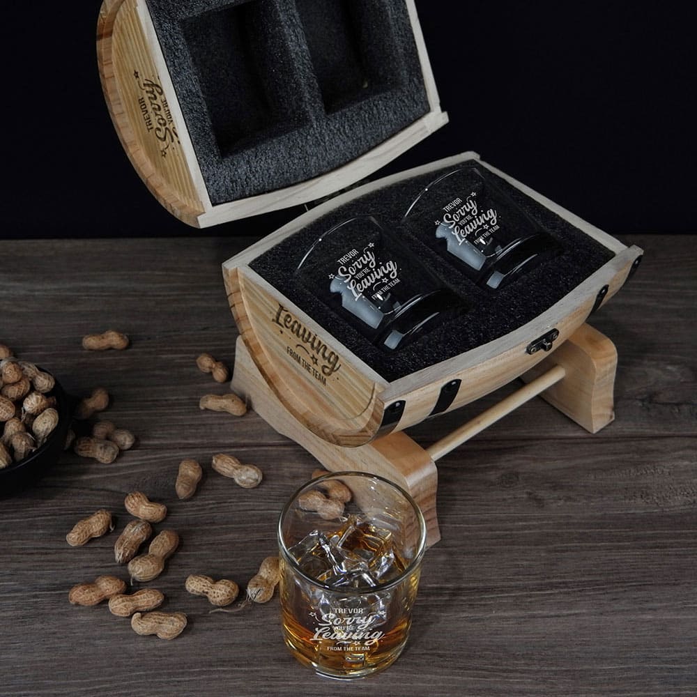 Sorry You're Leaving Design 280ml Spirit Glass Barrel Gift Set