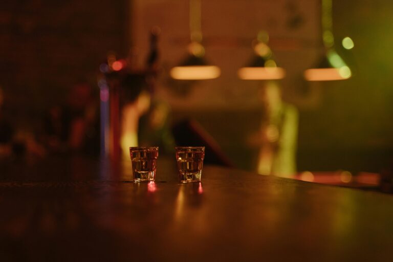 shots of tequila on a bar