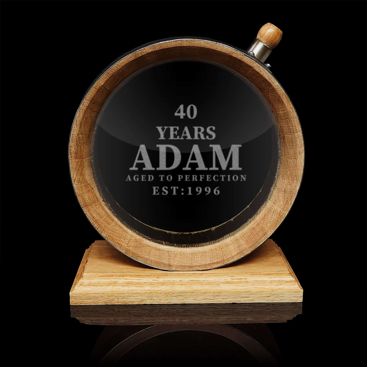 40 Years Aged to Perfection Design 1L Glass Head Oak Flask