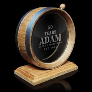 50 Years Aged to Perfection Design 1L Glass Head Oak Flask